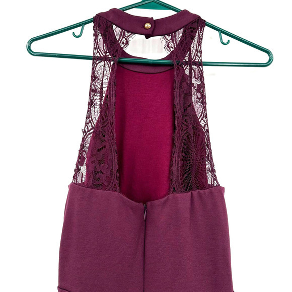 Lulus size Medium purple swing dress lined halter like neckline lace zip up rear - Picture 3 of 6